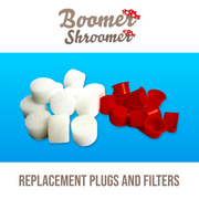 A pack of 10 replacement plugs and filters for the Boomer Shroomer Inflatable Monotub