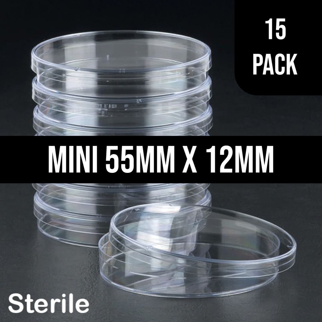 15 Petri Dishes, 3 Vent, Sterilized, Plastic, 55mm x 12mm