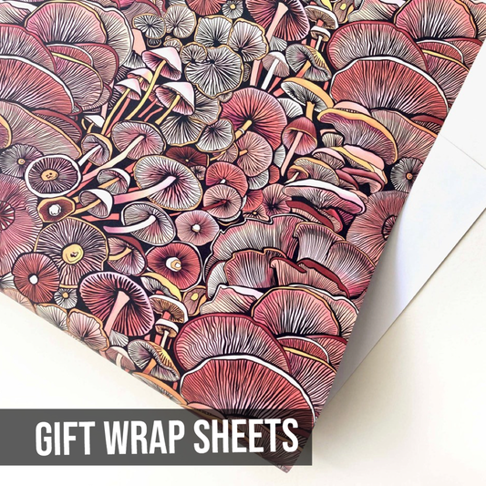 Pink fungi gift wrapping sheet