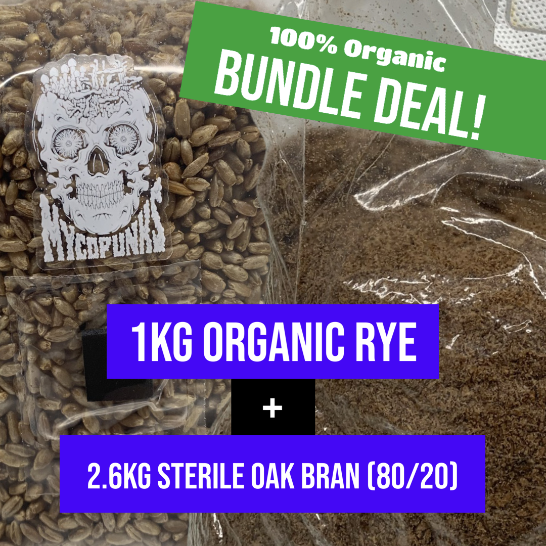MycoPunks - Sterile Rye Grain + Oak / Bran (80/20) bundle (100% Organic) - Sterile Substrate