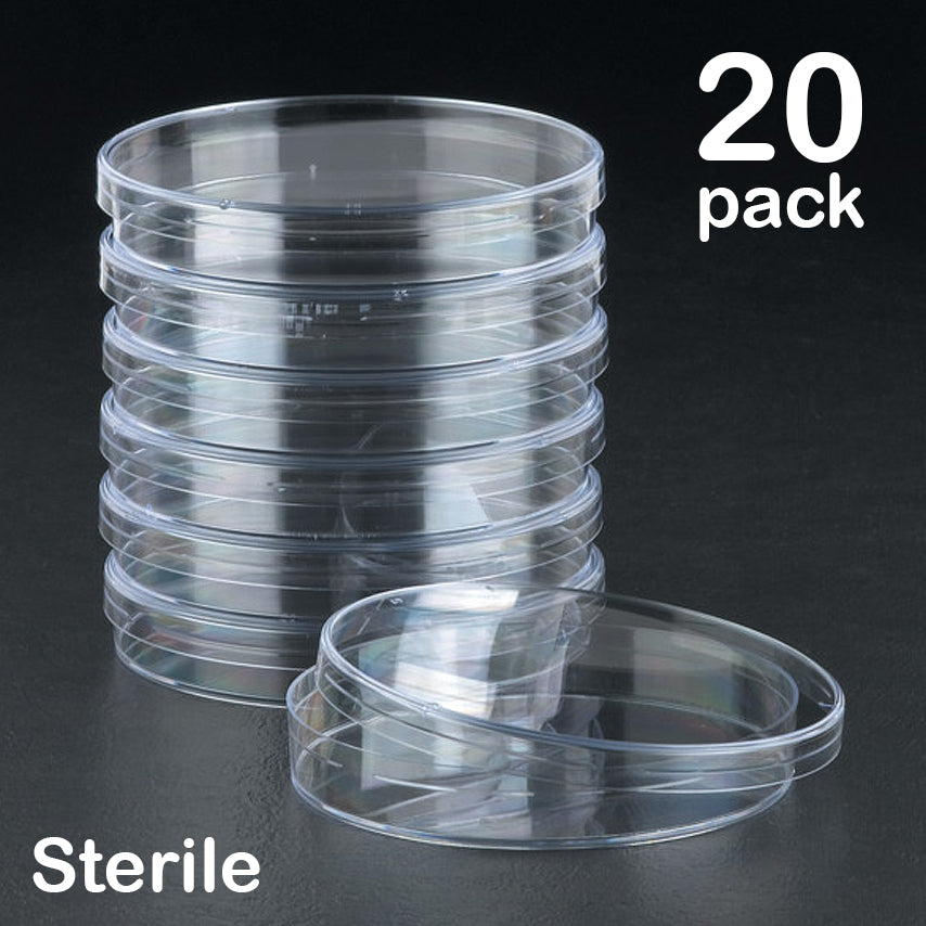 MycoPunks - 20 Petri Dishes, 3 Vent, Sterilized, Plastic, 90mm x 15mm - Lab Consumables